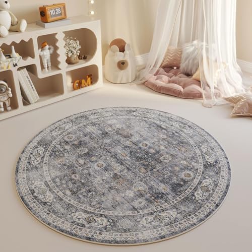 Rugcomf Round Area Rug 4ft Washable Vintage Non Slip - Image 6