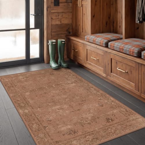 Terracotta 3x5 Washable Entryway Rug, Non-Slip Small Indoor Rug by TALANOVA