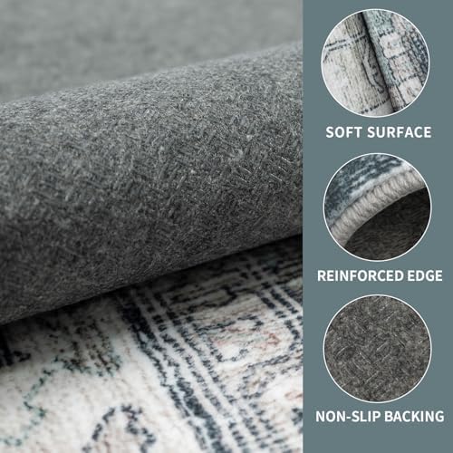 2x10 Washable Runner Hallway Rug Blue Beige Multi - Image 3
