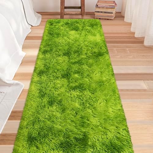 Tie-Dyed Runner Rug for Bedroom Green 2x8ft Fluffy Area Rug Bedside Runner Rug - Image 2