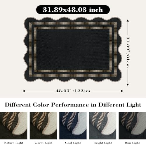 Scalloped Easy Jute Black Rug, 2.6x4 Front Door Washable Door Mat Non Slip - Image 2