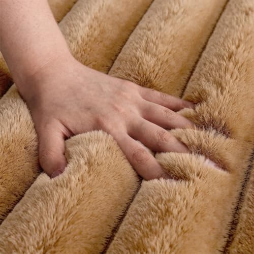Coffee Rabbit Striped Plush Rug 6'x9', Fluffy Shaggy Area Rug - Image 5