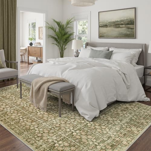 DCX Washable 4x6 Neutral Rug, Olive Green - Image 2