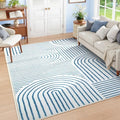 Lahome Abstract Blue and White Rug, Washable 6x9 Area Rugs by Lahome