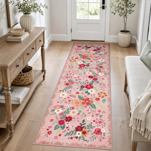 JOLLYVOGUE Floral Runner Rug 2x6, Washable Rug by JOLLYVOGUE