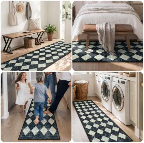 Checkered Kitchen Runner Rug 2x6 Black, Non Slip Washable Hallway Bathroom - Image 4