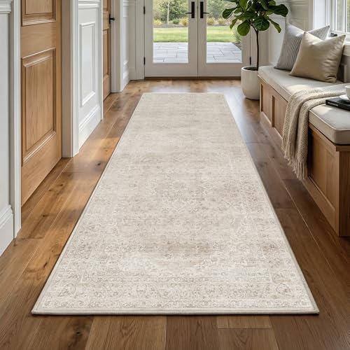 FMFUNCTEX 2x8 Hallway Runner Rug Washable Beige Neutral Vintage Distressed by Fmfunctex