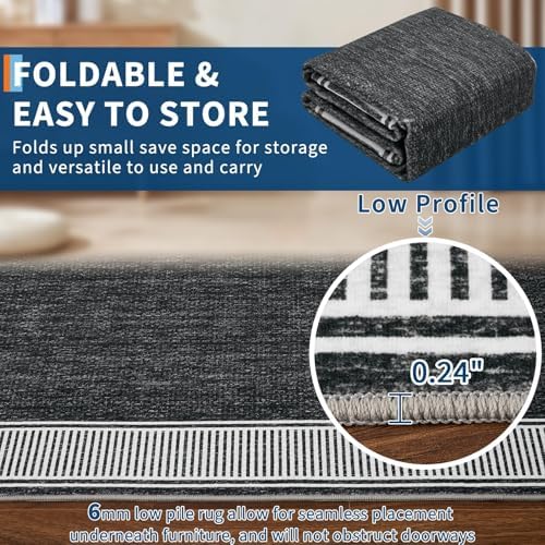 Garvee Modern Bordered Living Room Rug 9x12 Large Washable Rug Black - Image 6