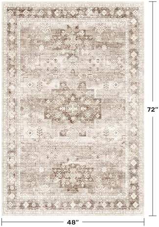 Hazo Haus Washable Neutral Farmhouse Living Room Rug, 4x6 Area Rugs - Image 2
