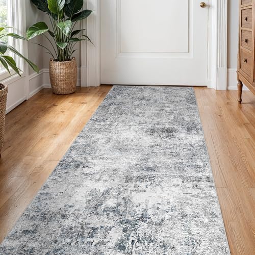 2x5 Washable Kitchen Runner Rug: Modern Abstract Low Pile Rugs BlueGray - Image 4