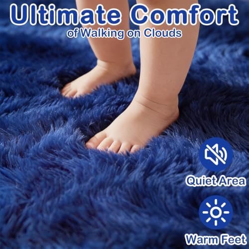 Navy Blue Rug 5x8 Ft, Fluffy Rugs - Image 4