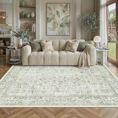 PureCozy Sage Green Area Rug 5x8 Vintage Floral by PureCozy