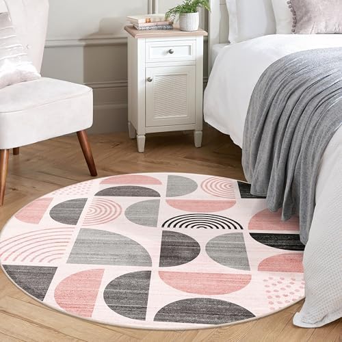 MUJOO Round Rug 4ft Small Circle Area Rug Washable Non Slip Modern Abstract - Image 2