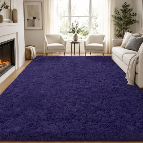 PLHXFR 10x14Area Rugs Living Room: Fluffy Bedroom Rug Shag Carpet Purple by PLHXFRSoftAreaRugs