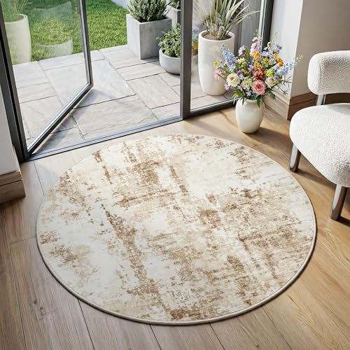 FMFUNCTEX 3ft Round Washable Brown Beige Modern Abstract Entryway Area Rug by Fmfunctex