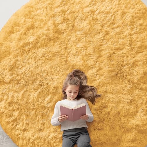 OLANLY Mustard Yellow Round Rugs by OLANLY