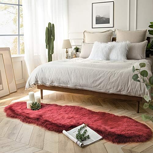 Ashler Faux Fur Rug, Deep Red Area Rugs, Fluffy Sheepskin Fur Rug, Fuzzy Ultra - Image 2
