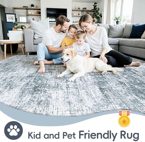 10x12 Area Rug for Living Room Bedroom: Non-Slip Modern Light Slate Blue - Image 4