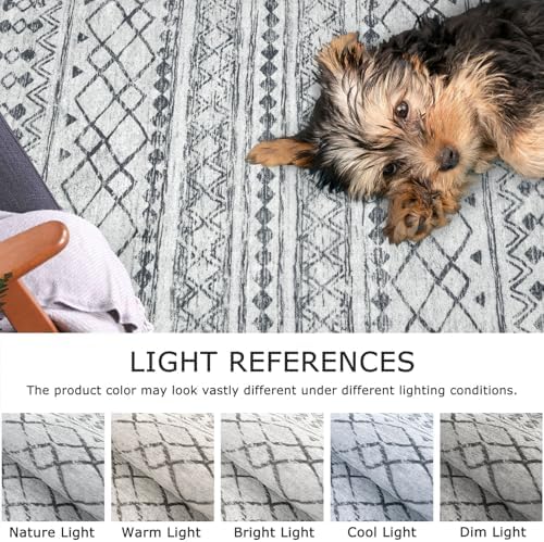 KUTA Boho Washable Runner Rug 2x7 Grey White Moroccan - Image 5