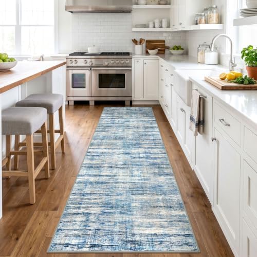 KOZYFLY 3x10 Runner Rug for Hallway Modern Washable Kitchen Rug Blue Beige - Image 2