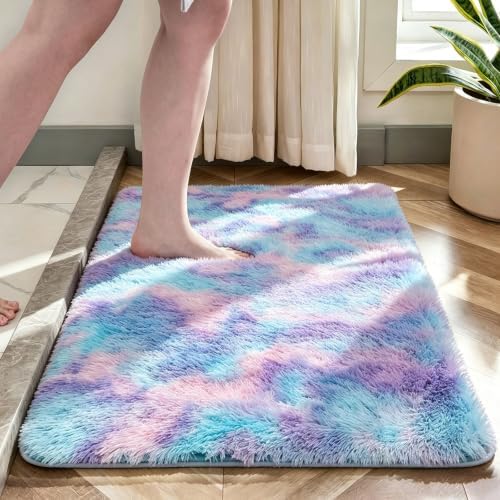2x3 Blue Rainbow Fluffy Area Rug by NEIGELUO
