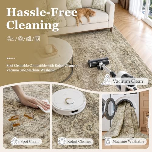 FMFUNCTEX 2x8 Hallway Runner Rug Washable Brown Neutral Vintage Distressed - Image 5