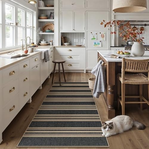 PureCozy Washable Kitchen Runner Rug 2x6 Striped Jute Look Non Slip - Image 2
