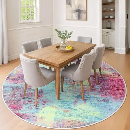 IOHOUZE Abstract Round Area Rug 8 Ft Washable Circle Rugs Large Round Rug Non - Image 3