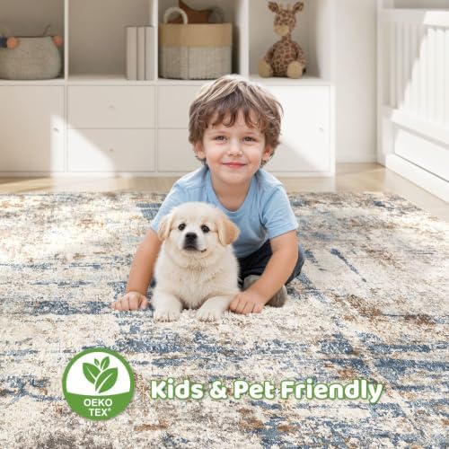 LOONGRUG 6x9 Area Rugs Washable Neutral Modern Living Room Rug Blue Tan - Image 7