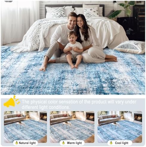 PLHXFR 9x12 Area Rug Living Room: Modern Abstract Washable Carpet Blue - Image 7