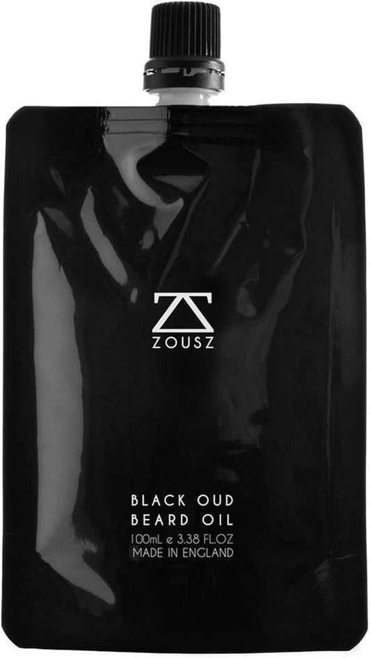 Black Oud Beard Oil for Men – Natural Beard Growth Oil with Argan & Avocado Oils – Sandalwood Scent – Softens, Strengthens & Conditions Facial Hair – 100ml Refill Pouch