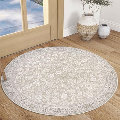 SIILOOM Washable 3ft Circle Round Rug, 3x3 Non-Slip Soft Circular Area Rugs by SiiloomRug