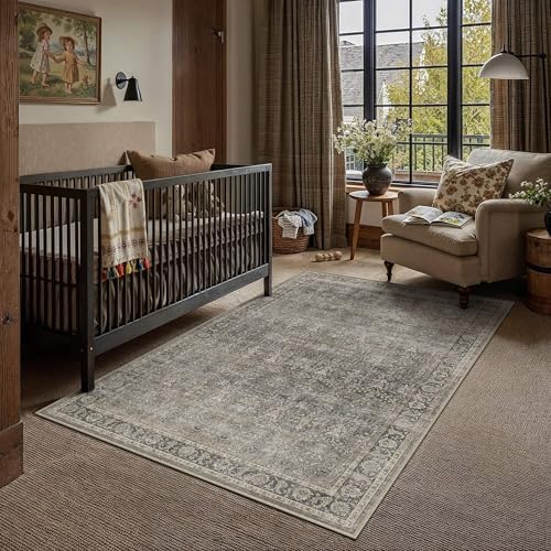 HUGEAR Moss Green 4x6 Washable Area Rugs by HUGEAR