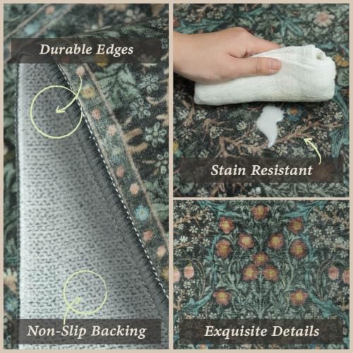 Black Green Kitchen Rug Set of 3, Washable Non-Slip Mats - Image 4