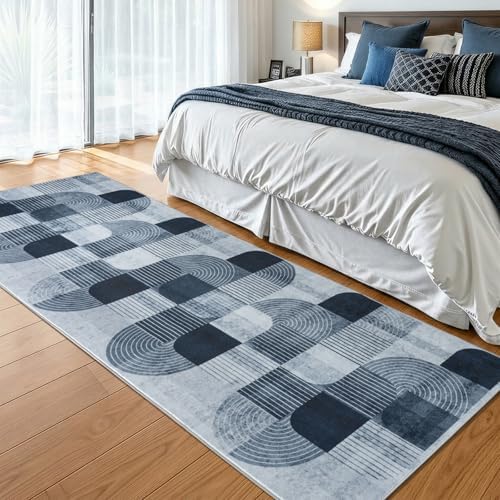Washable Modern Geometric Hallway Runner Rug - Image 4
