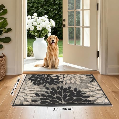 HEBE 2x3 Floral Area Rug, Non Slip Washable Small Entryway Rug - Image 2