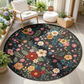 JOLLYVOGUE Floral Round Rug 5ft, Washable Rug by JOLLYVOGUE