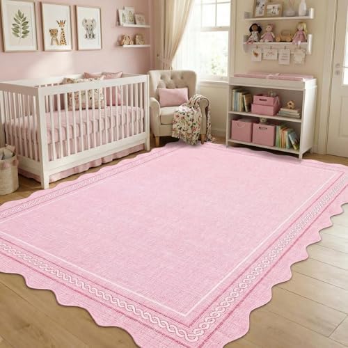 GarveeHome Scalloped Washable Pink Rugs by GarveeHome