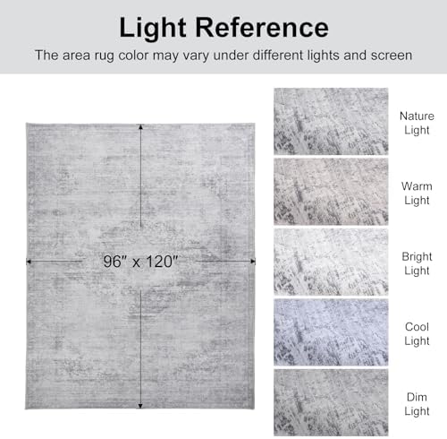 Washable Area Rug 9x12 for Living Room, Non-Slip Backing, Distressed Grey - Image 2