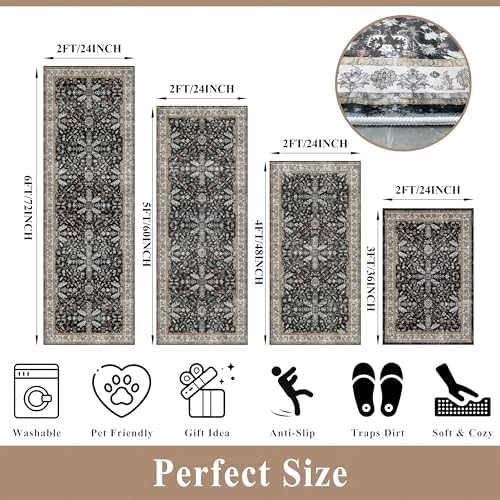 Kitchen Rug Sets 4-Piece with Runner – Washable Non-Slip Floor Mats - Image 2
