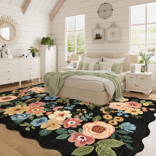 DUKINO 5x8 Washable Area Rug, Soft Floral Living Room Rug Non Slip - Image 5