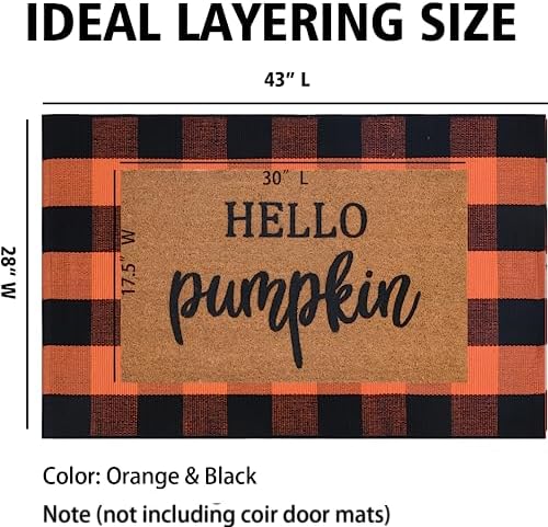 Orange and Black Plaid Rug, Cotton Washable Hand-Woven Rug - Image 2