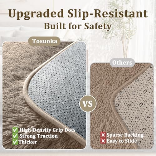Tosuoka 5x7 Area Rugs for Living Room Bedroom, Taupe Rug Soft Fluffy Shag - Image 4
