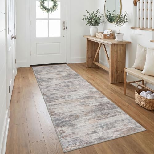 KOZYFLY Modern Hallway Runner, 2.6x8 Washable Rug Runner Multi-Grey by KOZYFLY