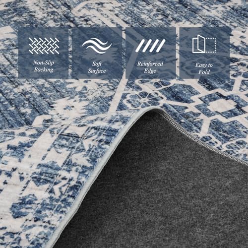 Vintage Blue Area Rugs 8x10, Washable Living Room Rug Non-Slip - Image 7