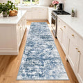 Hallway Runner Rug 3x10 Textured Non Slip Carpet Runner, Abstract Blue by TTelephant