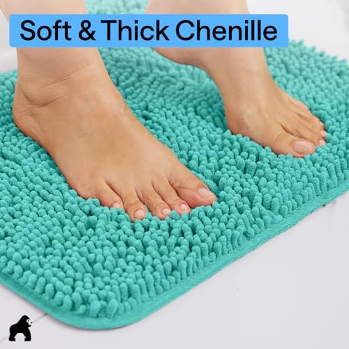 GORILLA GRIP Bath Rug Mat for Bathroom, Absorbent Chenille, 24x17 Turquoise - Image 4