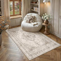 4x6 Washable Area Rug Taupe Vintage Distressed Netural Carpet by Berthmeer