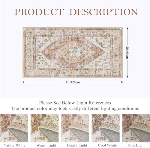 Lahome Boho 2x4 Rug Runner, Non-Slip Low-Pile Washable Kitchen Rugs Small Throw - Image 2