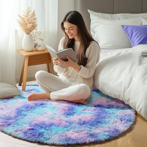 Rainbow Fluffy Round Rug Circle Area Rugs 4ft - Image 6